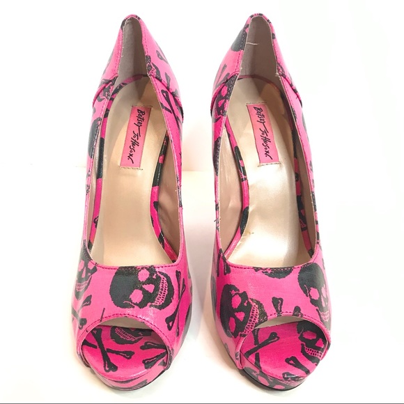 Betsey Johnson Heels Skull Pink Rare Platform - Picture 4 of 13